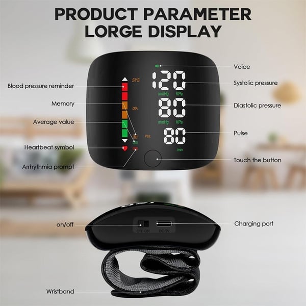 Wrist Blood Pressure Monitor – LED Display, Adjustable, Health Tracking V