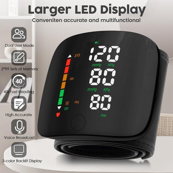 Wrist Blood Pressure Monitor – LED Display, Adjustable, Health Tracking V